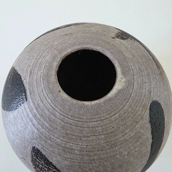 Vintage Studio Pottery Modernist Vase Round Brown Black Brushstroke Design - Picture 14 of 14